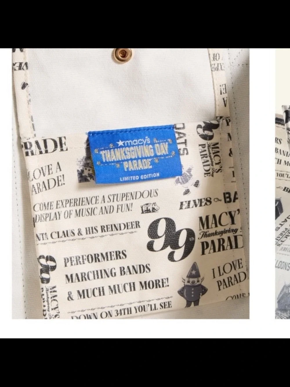 Macy's Cream Printed Tote with Black Logo Straps